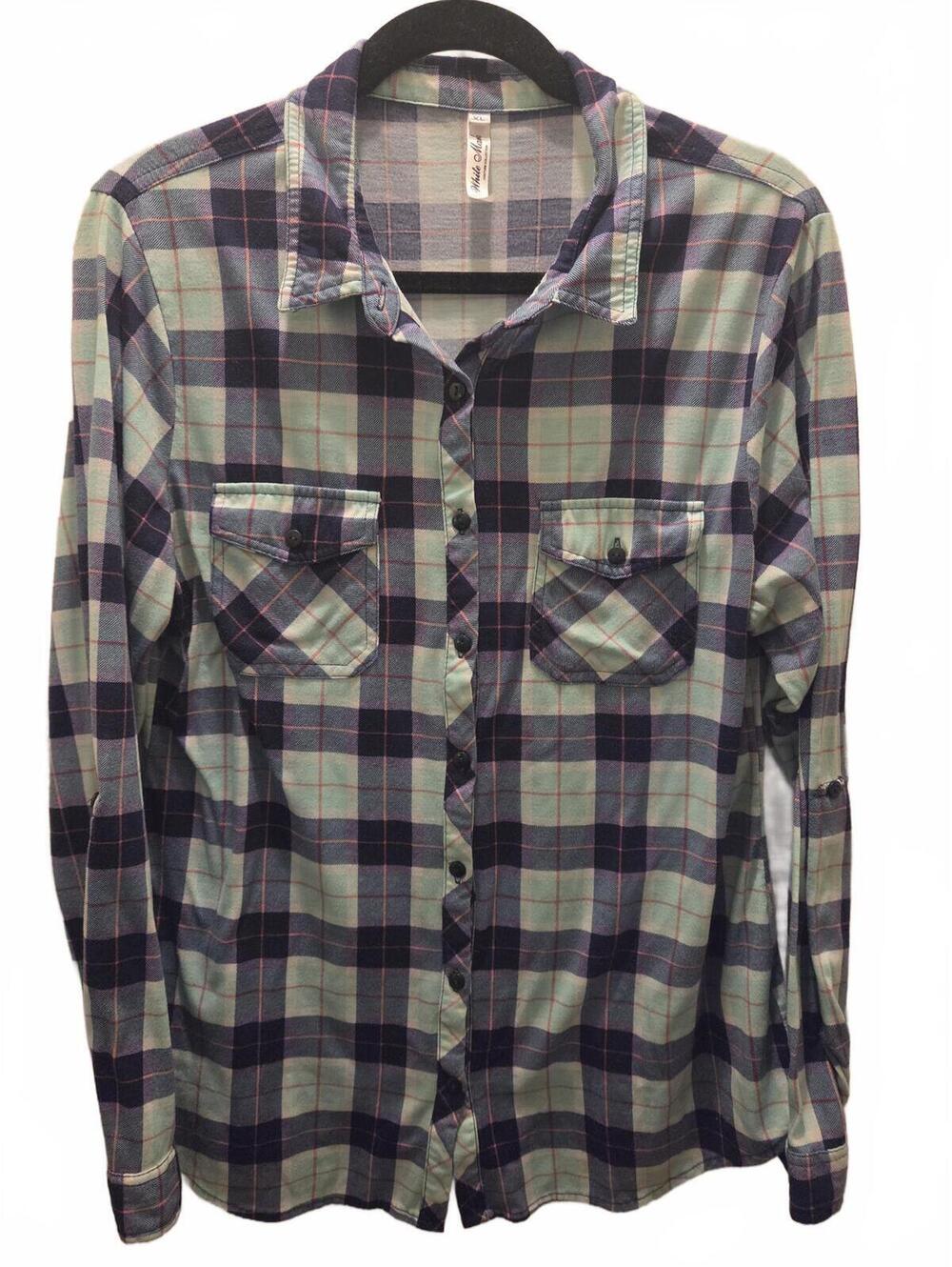 Light Flannel Plaid Button-Up Shirt with